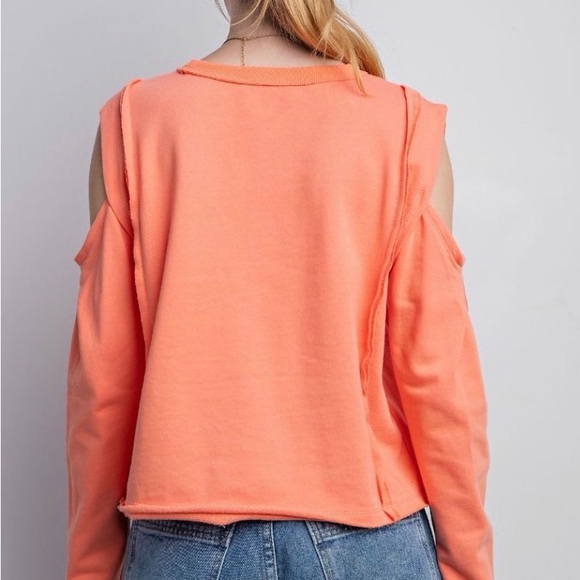 Easel Peach Cutout Shoulder Sweatshirt - Picture 3 of 3